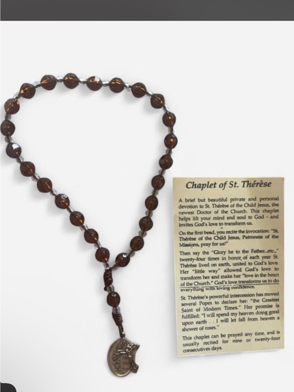 Brown Glass Bead Chaplet Necklace with Devotional Medal